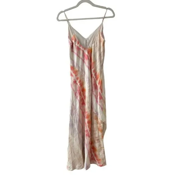 AllSaints Melody Marea Silk Slip Midi Dress Rainbow Pink
